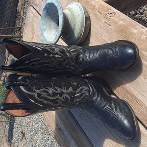 Vintage Tony Lama Black Smooth Quill Ostrich Round Toe Cowboy Boots 7.5 EE Nice!